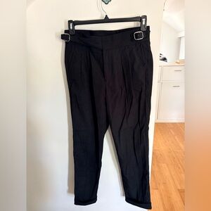 Black High-Waist Pleated Tailored Trousers